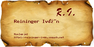 Reininger Iván névjegykártya